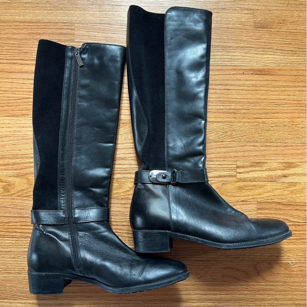 Aquatalia Black Italian Leather Knee-High Boots Sz 10